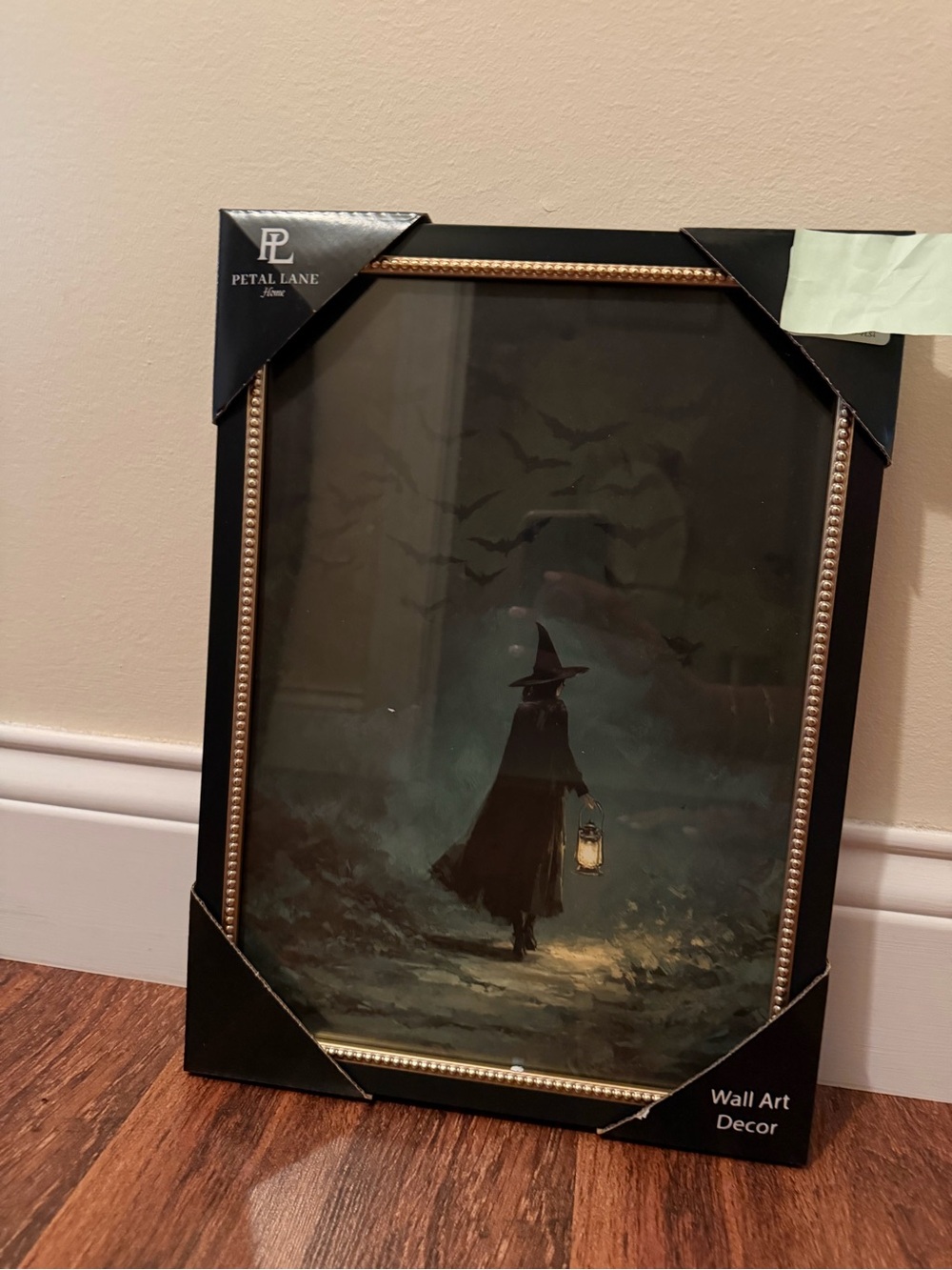 Petal Lane Framed Halloween Wall Hanging Picture with Witch & Bats